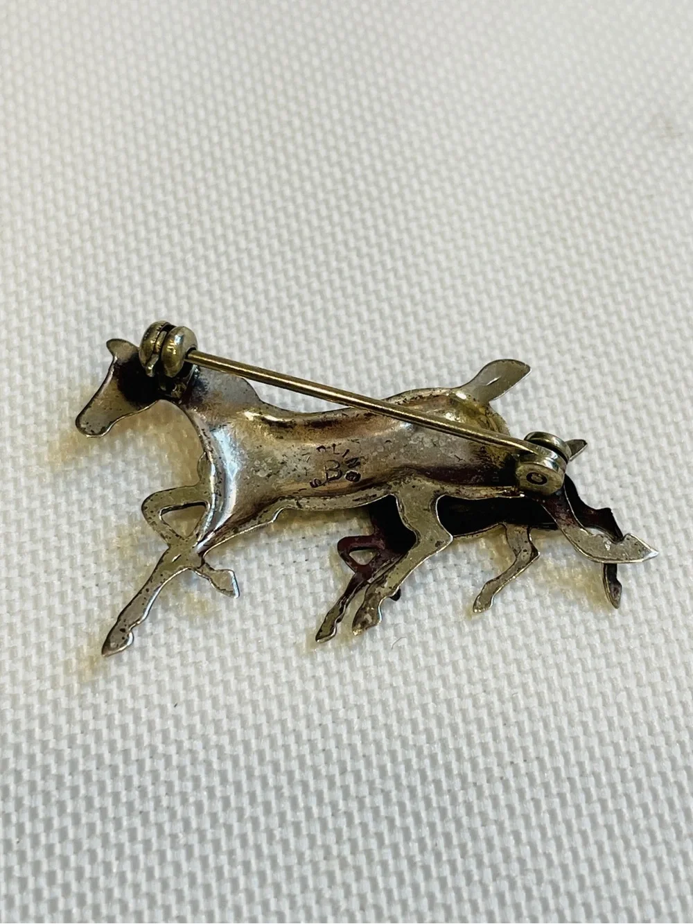 Vintage BEAU Sterling Silver 925 Equestrian Mare & Foal Horse Brooch Pin